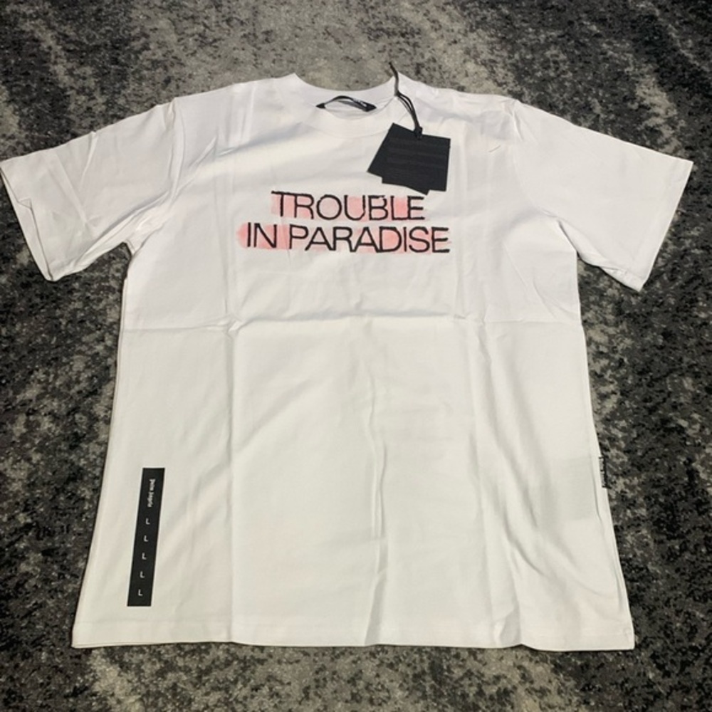 Palm Angels Trouble in Paradise Highlighted White T-Shirt Men’s Size Large